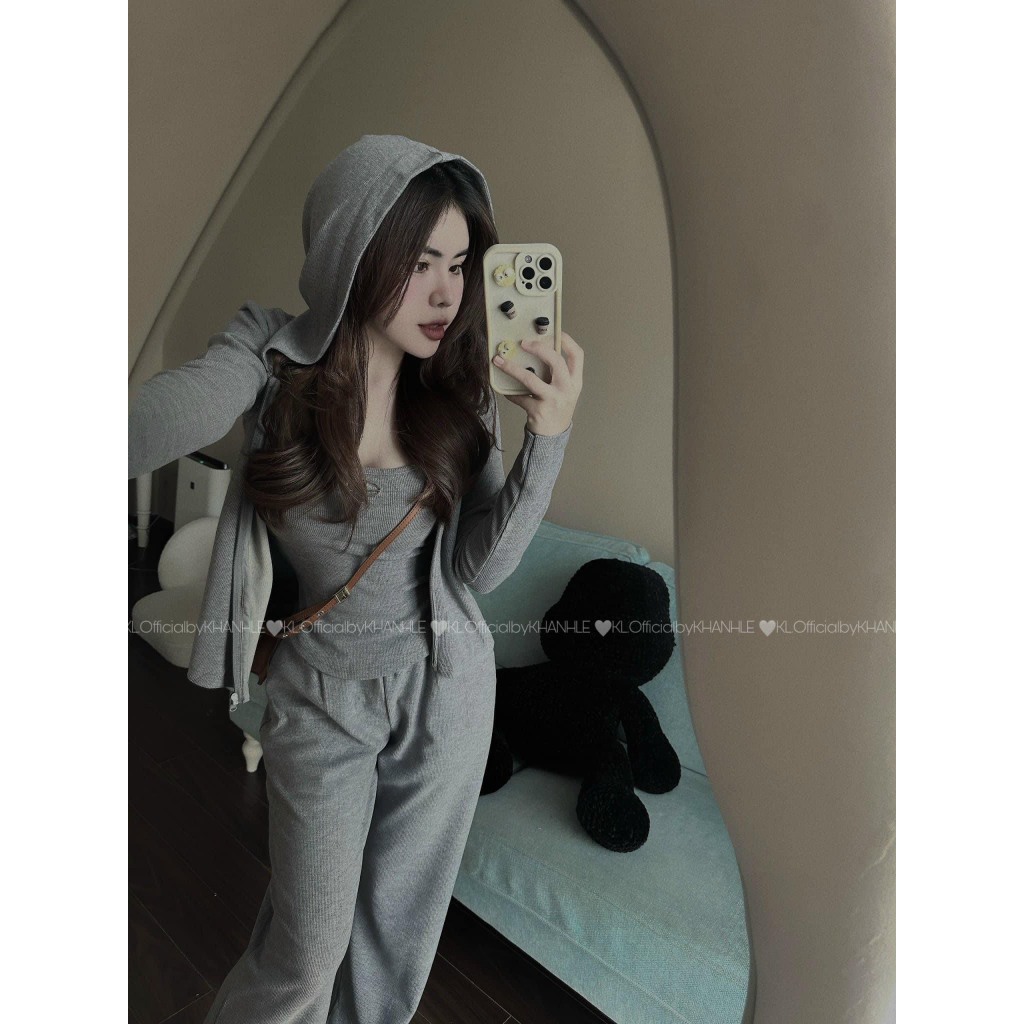 Sét bộ đồ nữ  3 món chất len hàn  dài tay  kèm áo 2 dây ôm body