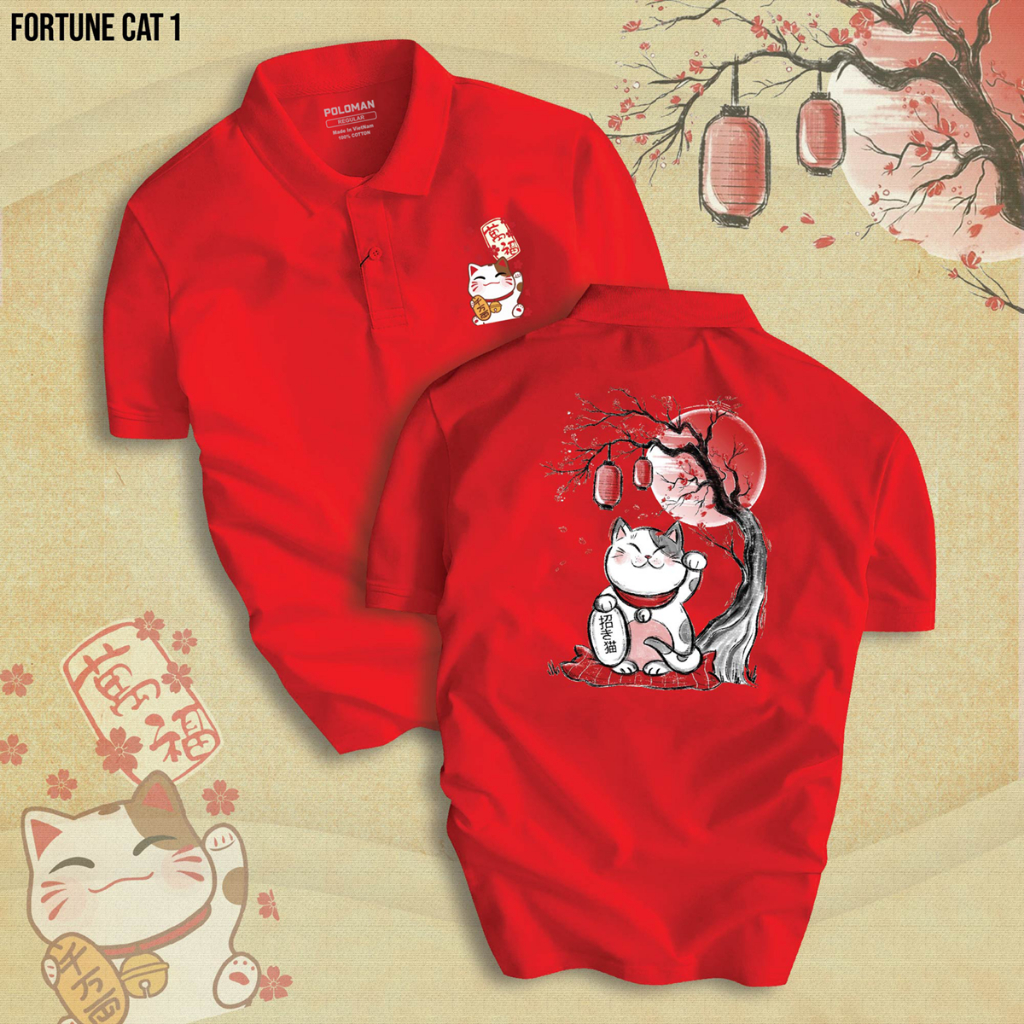 Áo thun Polo TẾT 2024 LUCKY CAT THẦN TÀI MAY MẮN chất liệu cao cấp, phong cách năng động, trẻ trung