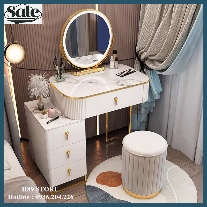 Bàn trang điểm decor phòng ngủ cao cấp tặng kèm ghế và gương cảm ứng, bàn phấn nhập khẩu sang trọng có nhiều màu sắc