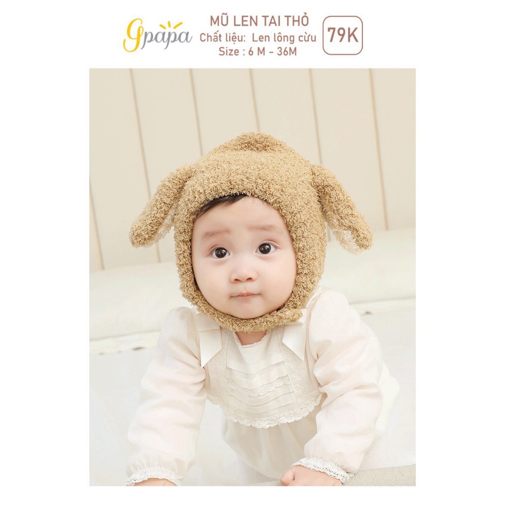 Set khăn mũ len Lullaby NHL319M - GPAPA tai thỏ cho bé từ 3M - 4Y
