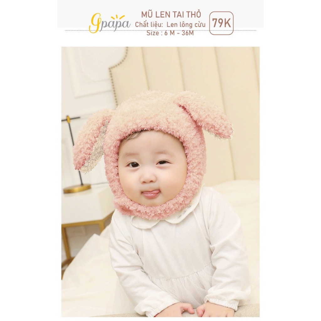 Set khăn mũ len Lullaby NHL319M - GPAPA tai thỏ cho bé từ 3M - 4Y