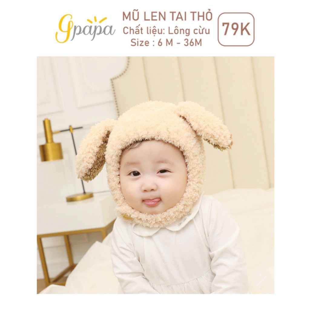 Set khăn mũ len Lullaby NHL319M - GPAPA tai thỏ cho bé từ 3M - 4Y
