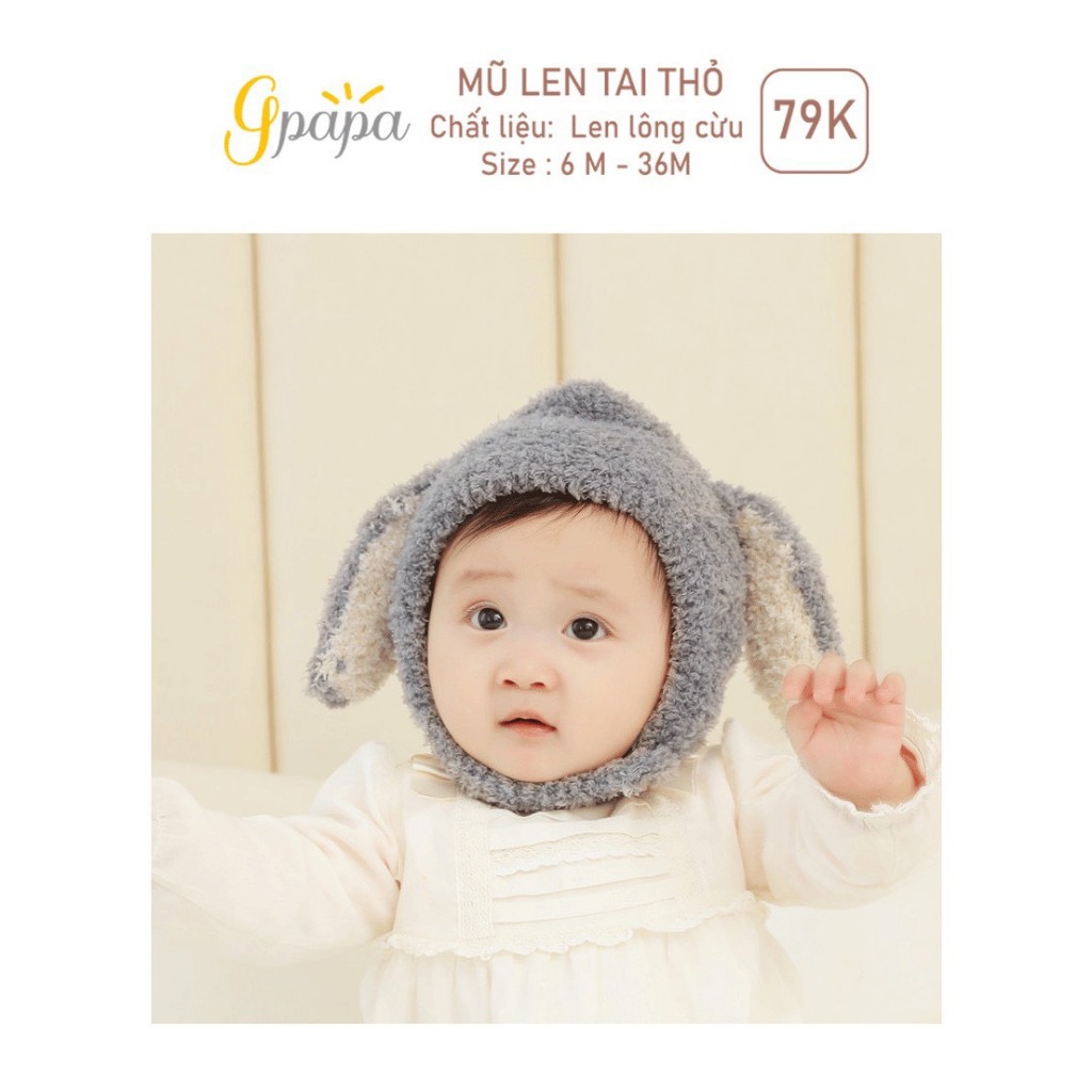 Set khăn mũ len Lullaby NHL319M - GPAPA tai thỏ cho bé từ 3M - 4Y