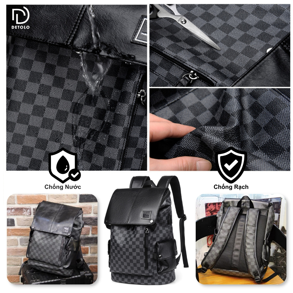 Balo Da LV Vừa Laptop 16in Và 15.6 inch DETOLO thời trang đi học, đi chơi có nhiều ngăn phụ