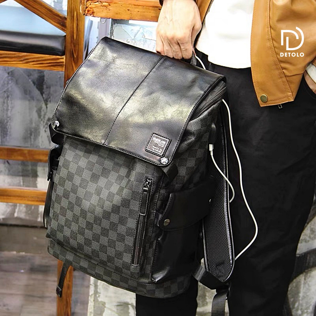 Balo Da LV Vừa Laptop 16in Và 15.6 inch DETOLO thời trang đi học, đi chơi có nhiều ngăn phụ