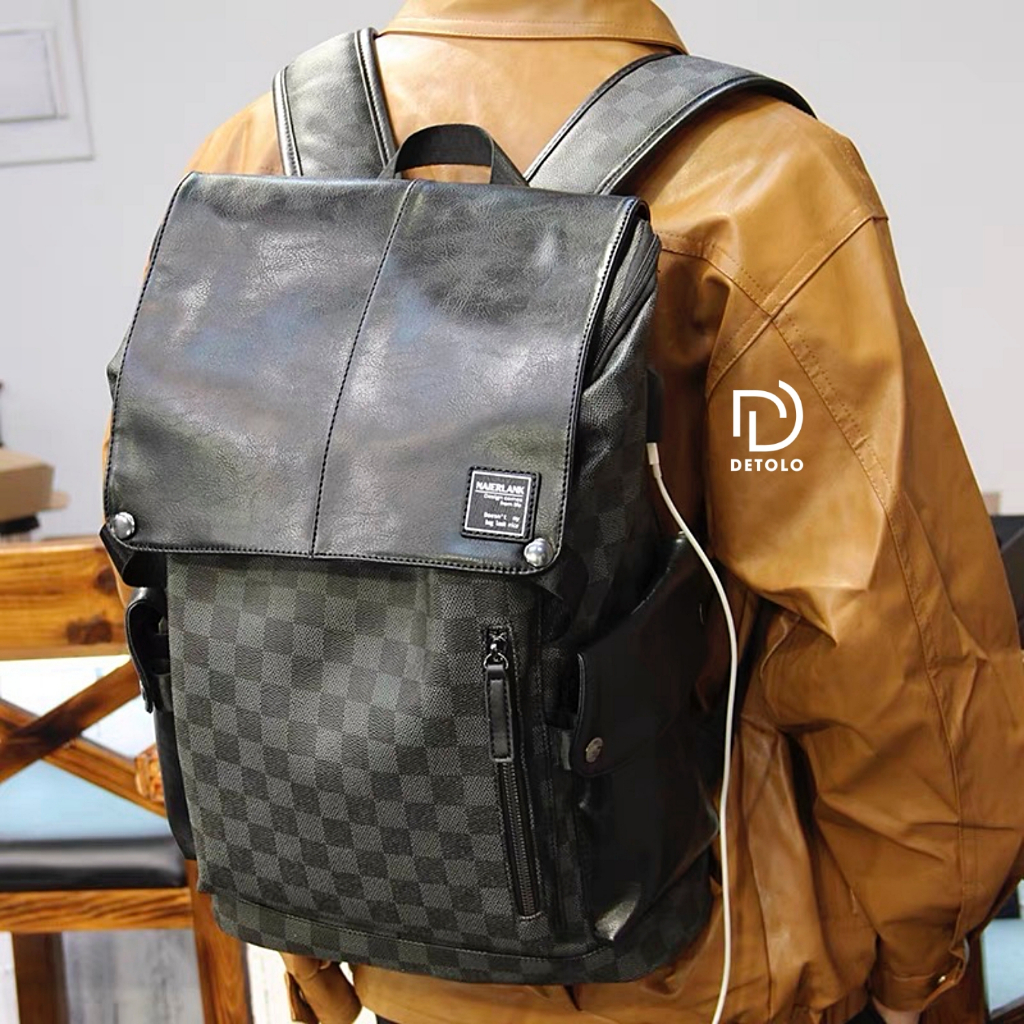 Balo Da LV Vừa Laptop 16in Và 15.6 inch DETOLO thời trang đi học, đi chơi có nhiều ngăn phụ