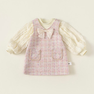 April bébé - Mbang SET Áo Váy dạ suông chữ A đen hồng cao cấp đơn giản sang trọng thanh lịch cho bé gái mùa xuân thu