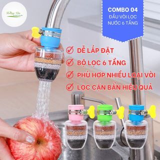 Combo 04 đầu lọc vòi nước 6 tầng, giúp lọc cặn bẩn hiệu quả