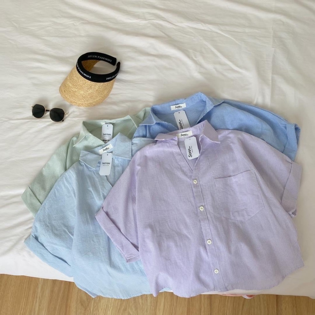 Áo sơ mi kẻ sọc , áo sơ mi tay ngắn VGU chất liệu cotton TN137