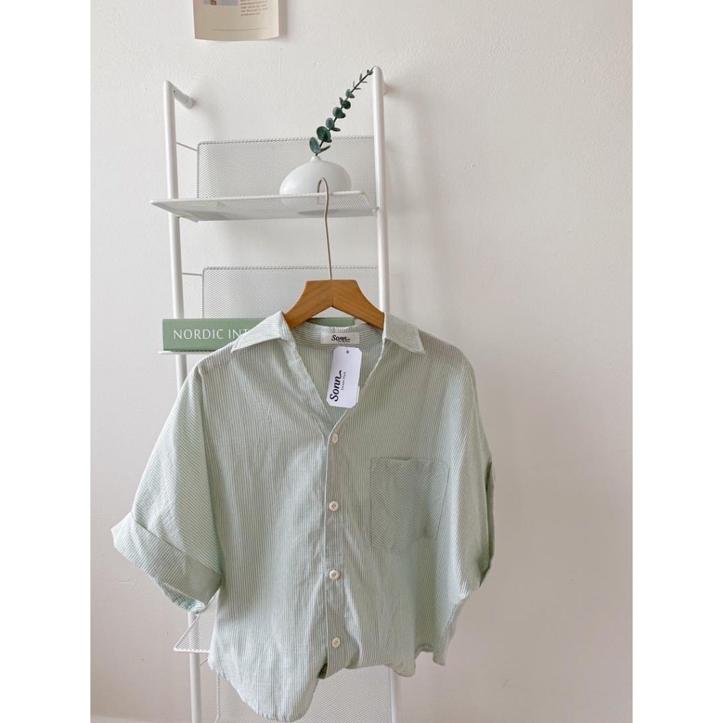 Áo sơ mi kẻ sọc , áo sơ mi tay ngắn VGU chất liệu cotton TN137