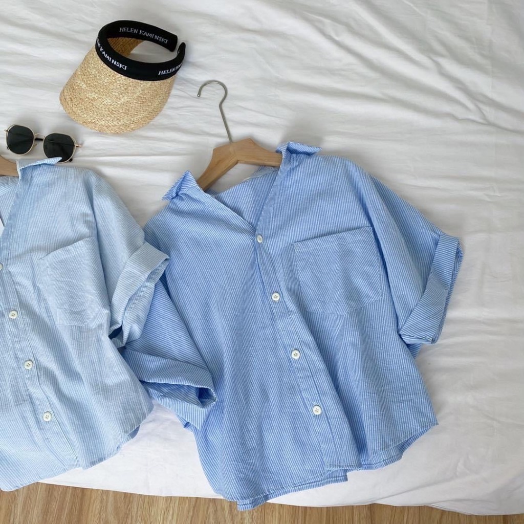 Áo sơ mi kẻ sọc , áo sơ mi tay ngắn VGU chất liệu cotton TN137