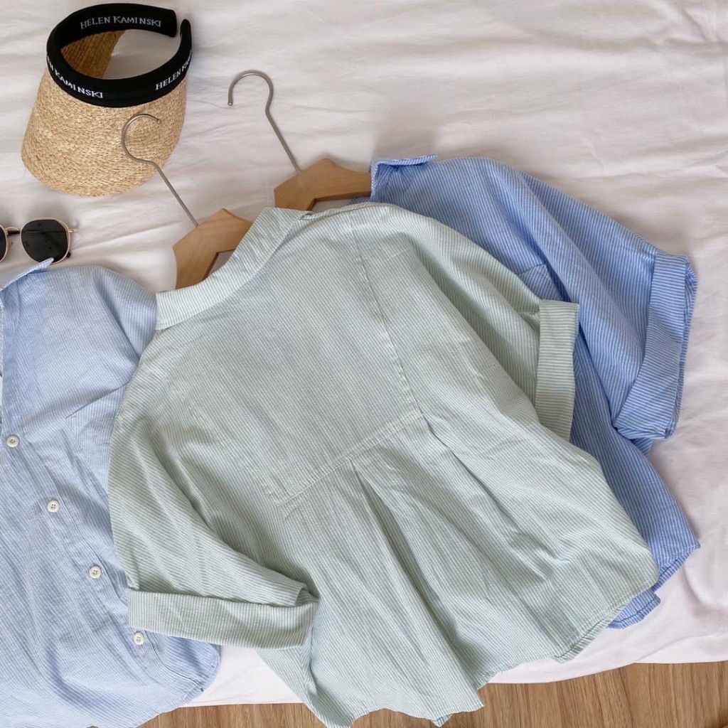 Áo sơ mi kẻ sọc , áo sơ mi tay ngắn VGU chất liệu cotton TN137