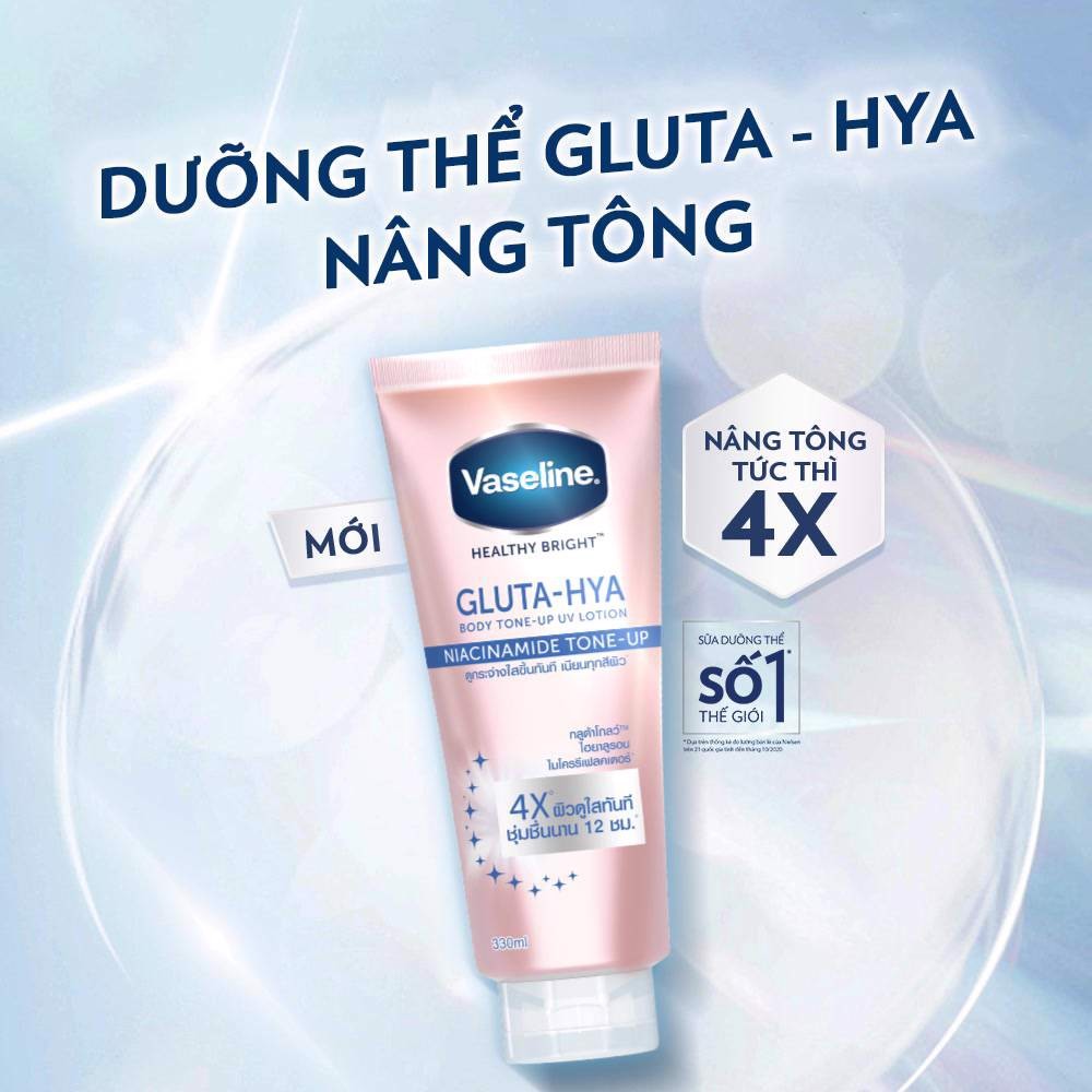 Sữa dưỡng thể Vaseline 4X Gluta-HYA nâng tông tức thì 300ml Healthy Bright Gluta-Hya Body Tone-Up Lotion