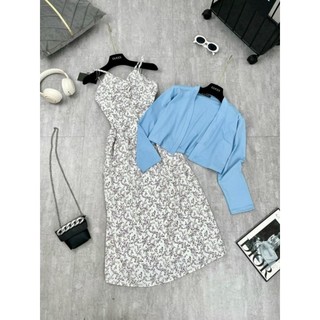 (50-95KG) ẢNH THẬT  MsBIGSIZE Set đầm 2s hoa D893  (Set đầm gồm đầm 2S kèm khoác cardigan)