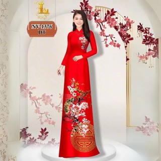 Vải may áo dài in 3D họa tiết hoa mai