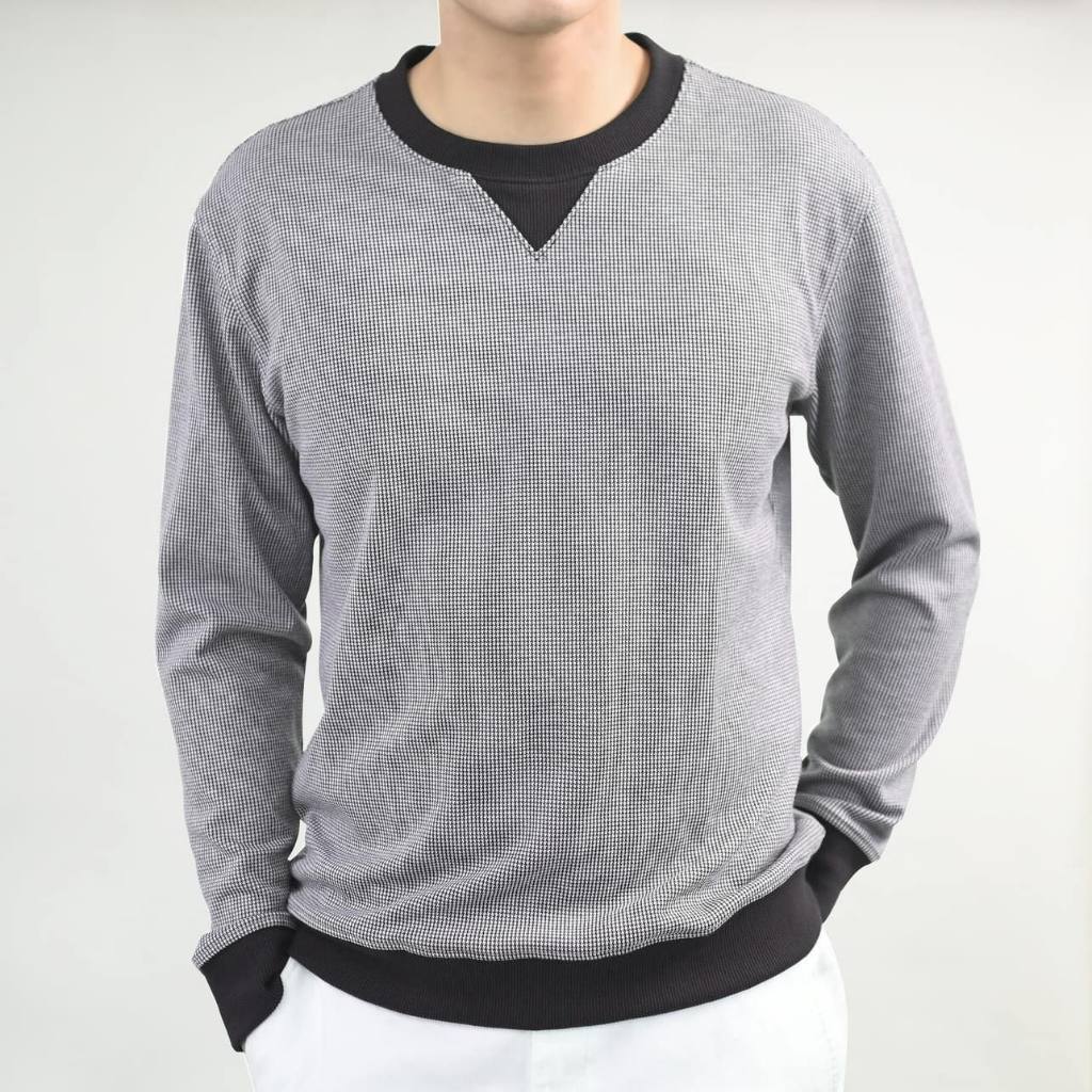 Áo sweater, áo thun tay dài nam chất thun pique, phối viền trẻ trung, sang trọng 7664