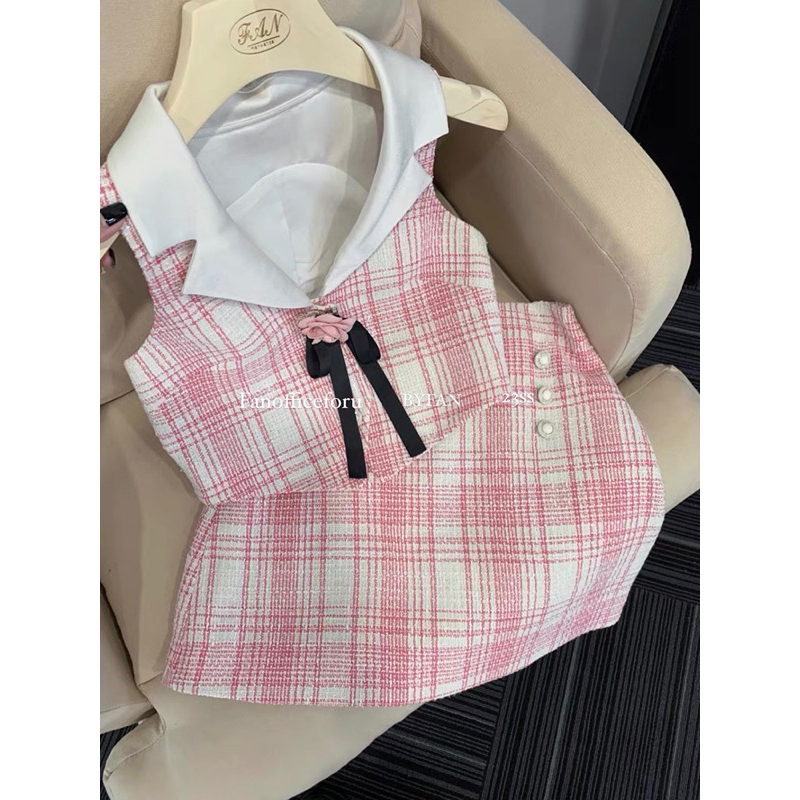 CHÂN VÁY TWEED SET ÁNH KIM SET KÈM ÁO GHI LÊ HOA TRÀ HÀNG GZCC