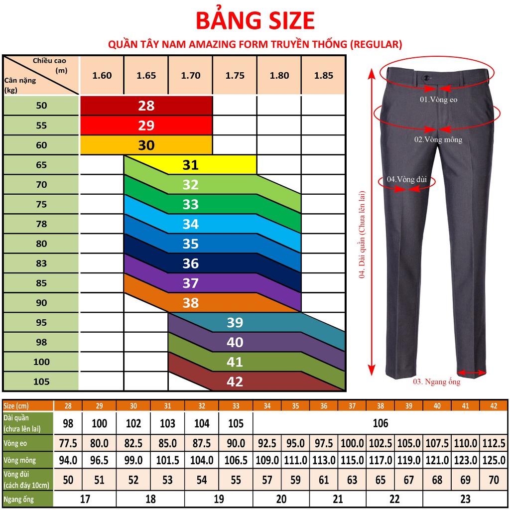 Quần tây âu nam màu xám Amazing, phong cách công sở, ống suông, dáng truyền thống không ly, bigsize đến 105kg