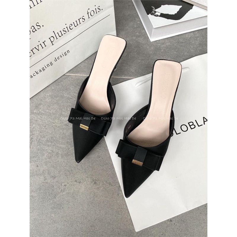 Sục cao gót mũi nhọn nơ khóa OSHO, chất da lì cao cấp, êm chân