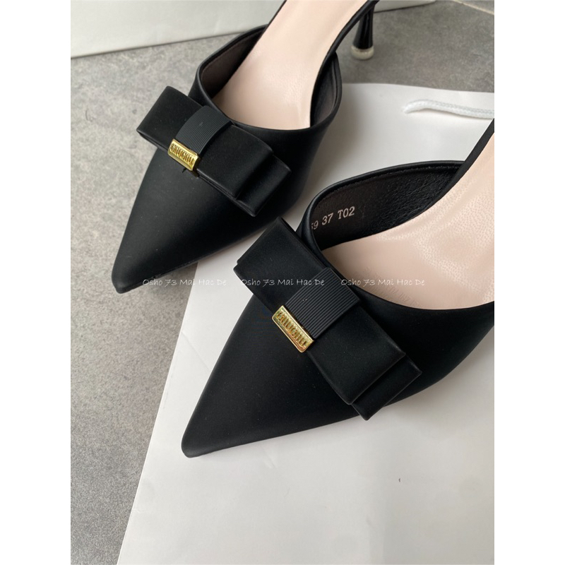 Sục cao gót mũi nhọn nơ khóa OSHO, chất da lì cao cấp, êm chân