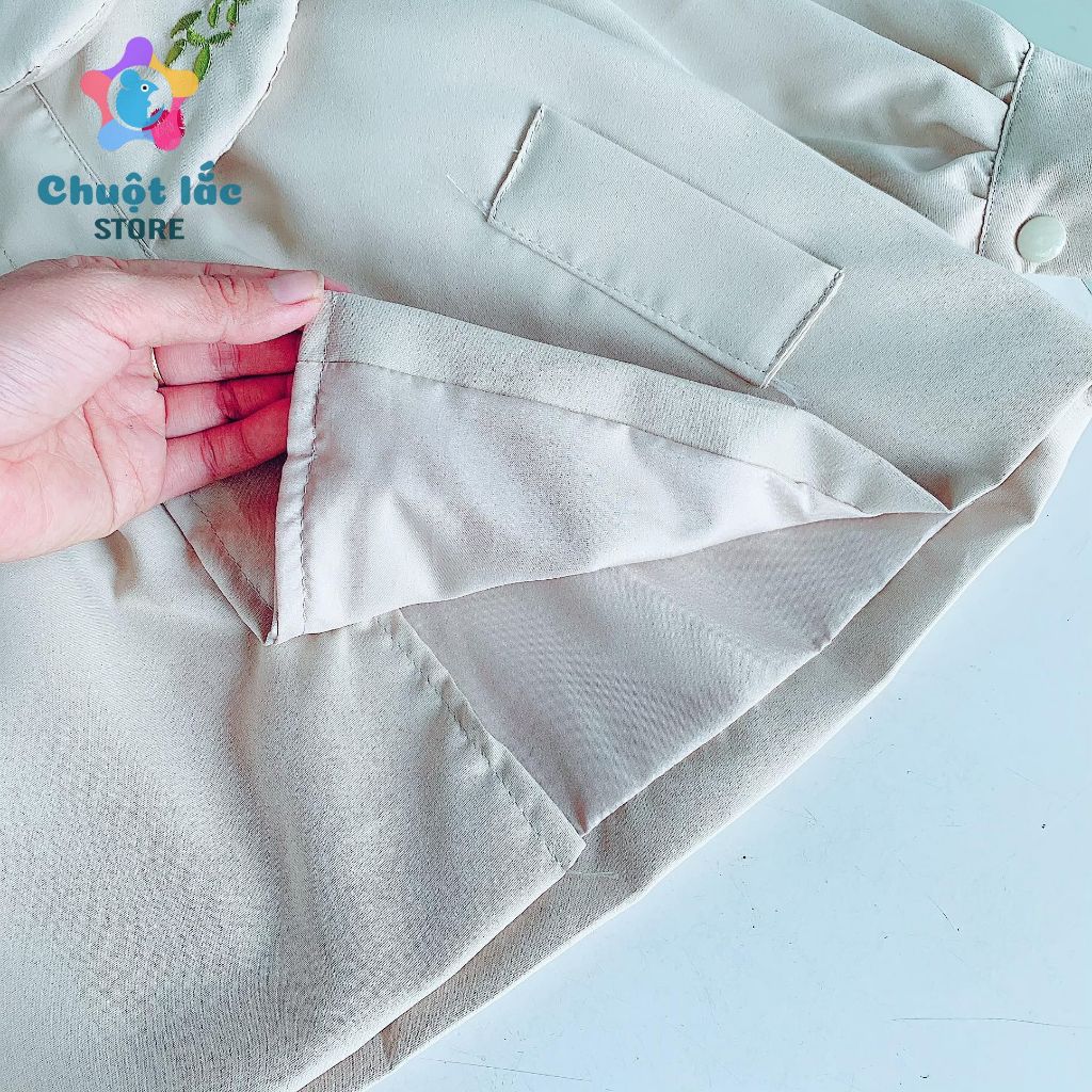 Áo khoác măng tô cho bé gái vải kaki lụa 2 lớp cổ thêu hoa từ 8kg đến 20kg