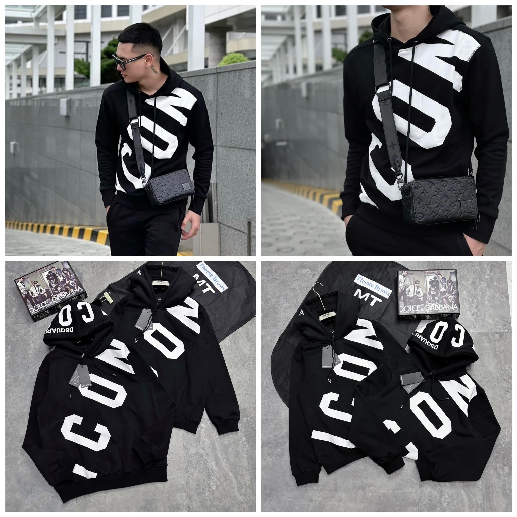 Áo Hoodie Nam Đê Ét Quy Hình In Chéo Thân Siêu Đẹp - Áo Hoodie Nam DSQ In Chữ Cao Cấp