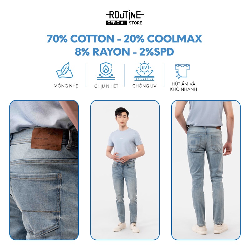 Quần Jean Nam Premium Trơn Co Giãn Form Slim - Routine 10F22DPA026