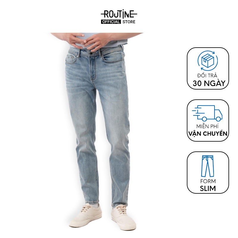 Quần Jean Nam Premium Trơn Co Giãn Form Slim - Routine 10F22DPA026