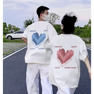 Bộ đồ đôi áo thun trái tim xanh hồng from rộng unisex L66 cặp đôi người yêu mùa hè đi biển [A107]
