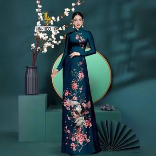 Vải may áo dài in 3D họa tiết chim hạc