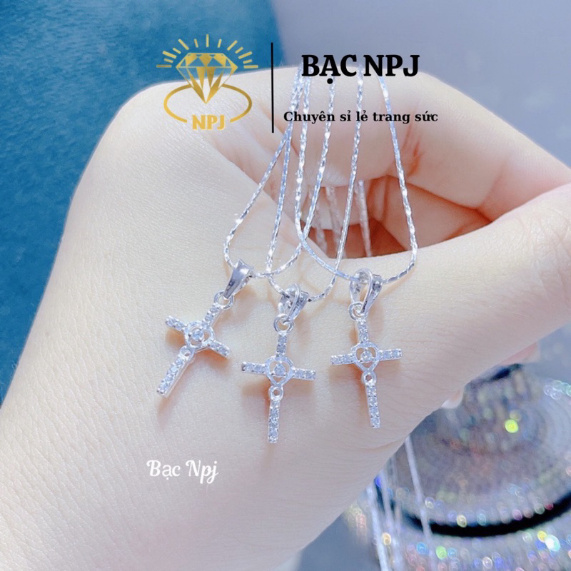 Dây chuyền thánh giá đính đá nhỏ xinh, Vòng cổ Bạc Ta - Bạc Npj