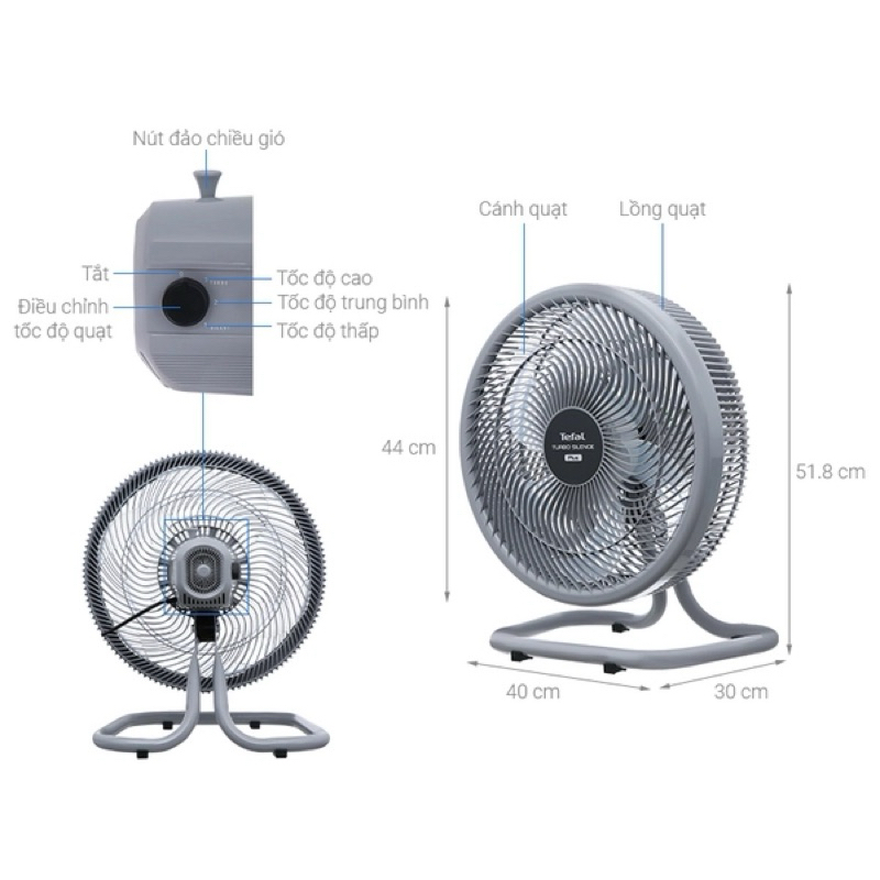Quạt sàn Tefal Turbo Silence Plus VH686790 - Xám
