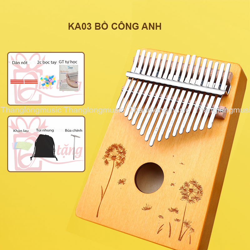 KA03 Đàn Kalimba 17 Phím Cho Người Mới Tập _ Tặng Hướng Dẫn , Túi , Búa , Khăn Lau