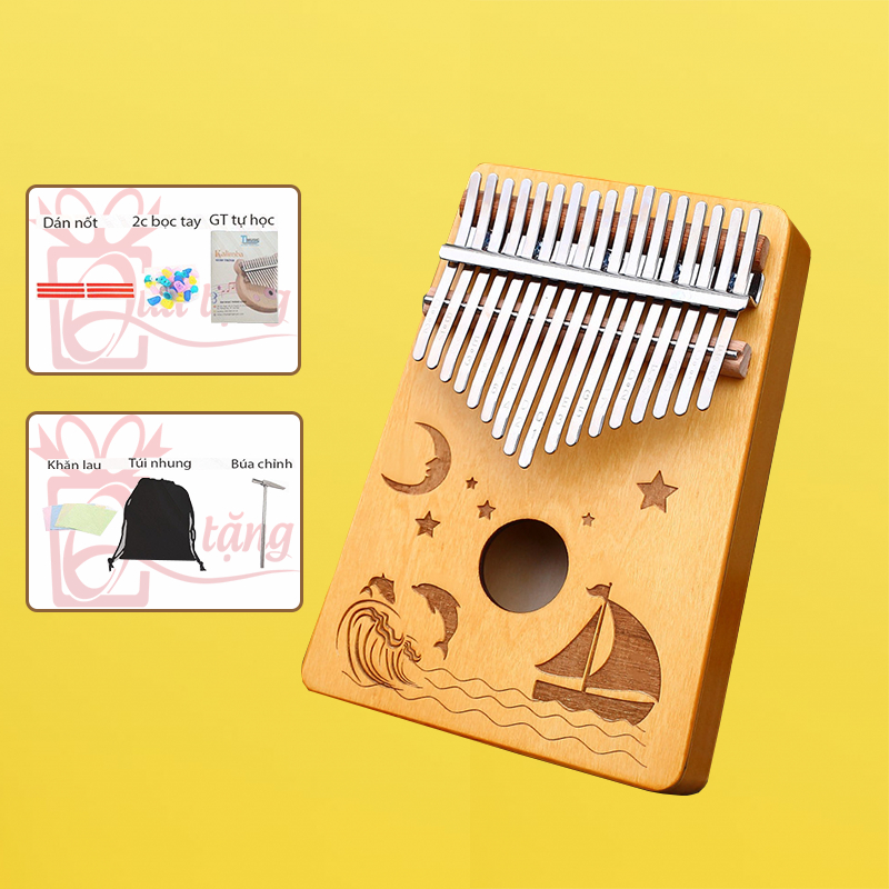 KA03 Đàn Kalimba 17 Phím Cho Người Mới Tập _ Tặng Hướng Dẫn , Túi , Búa , Khăn Lau