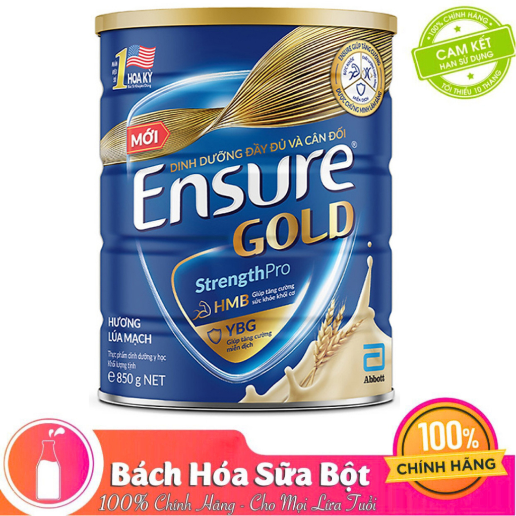 Sữa Bột Abbott Ensure Gold Hương Lúa Mạch (Lon 850g)