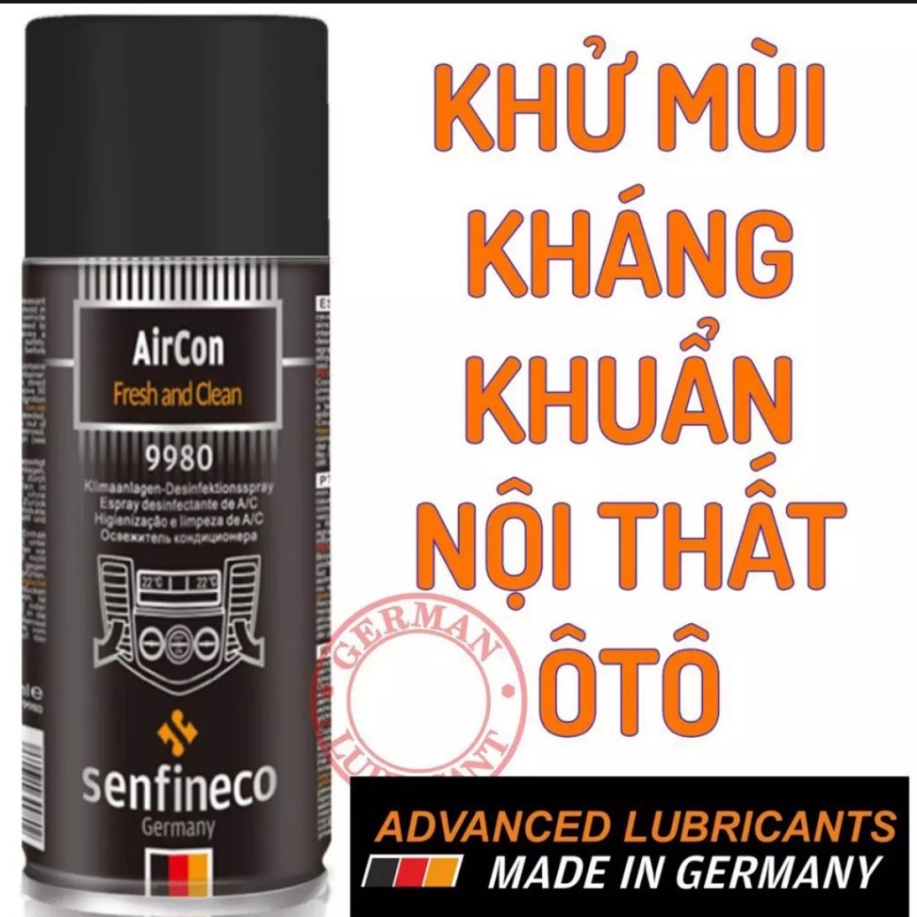 Xịt khử mùi điều hòa nội thất ô tô Senfineco 9980 AirCon Fresh And Clean [200ML