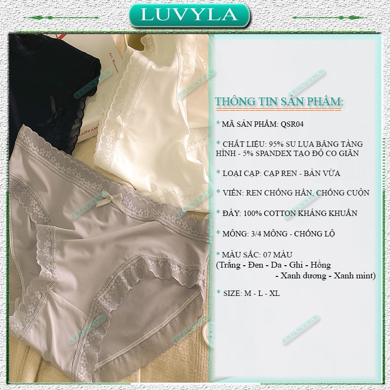 Quần lót nữ su thun lạnh kháng khuẩn sexy phối ren LUVYLA QSR04
