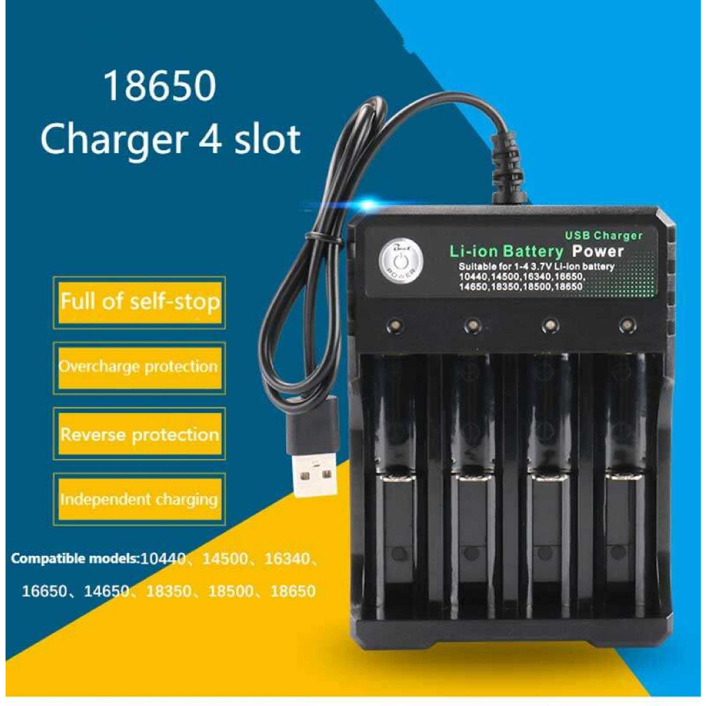 Sạc Pin Tự ngắt và có đèn báo khi đầy 4 Khe cao cấp dùng cho pin 18650 AA