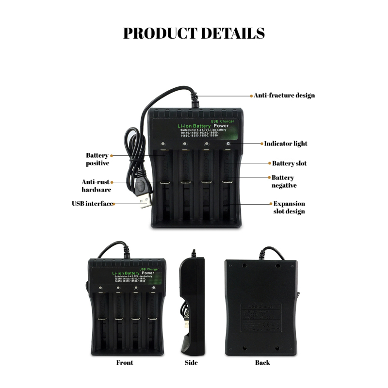Sạc Pin Tự ngắt và có đèn báo khi đầy 4 Khe cao cấp dùng cho pin 18650 AA