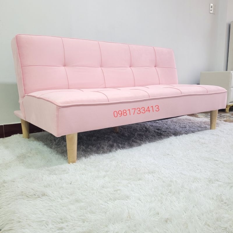 Ghế sofa bed dài 1m5 màu nhung hồng phấn