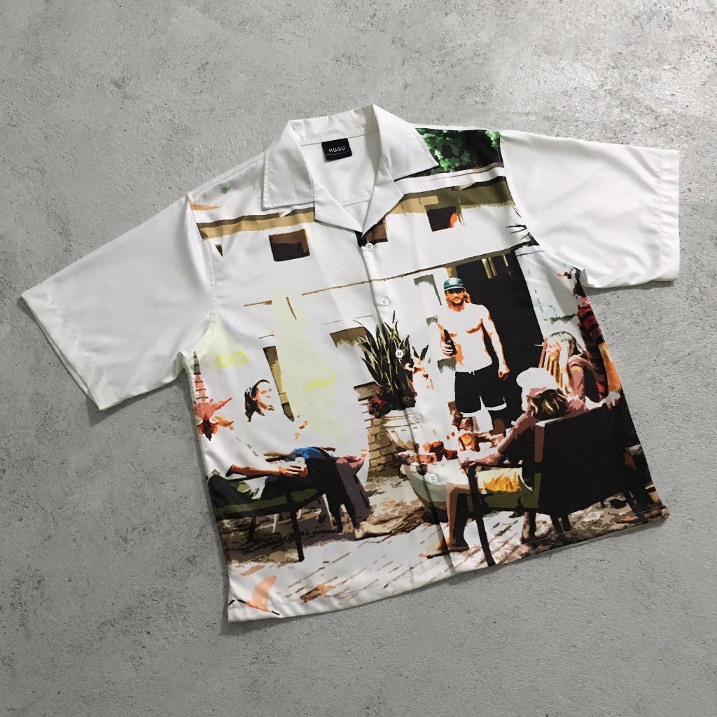 Áo sơ mi tay ngắn unisex họa tiết cuban shirt local brand HUGU - HOLIDAY - vải lụa, form regular, in chuyển nhiệt