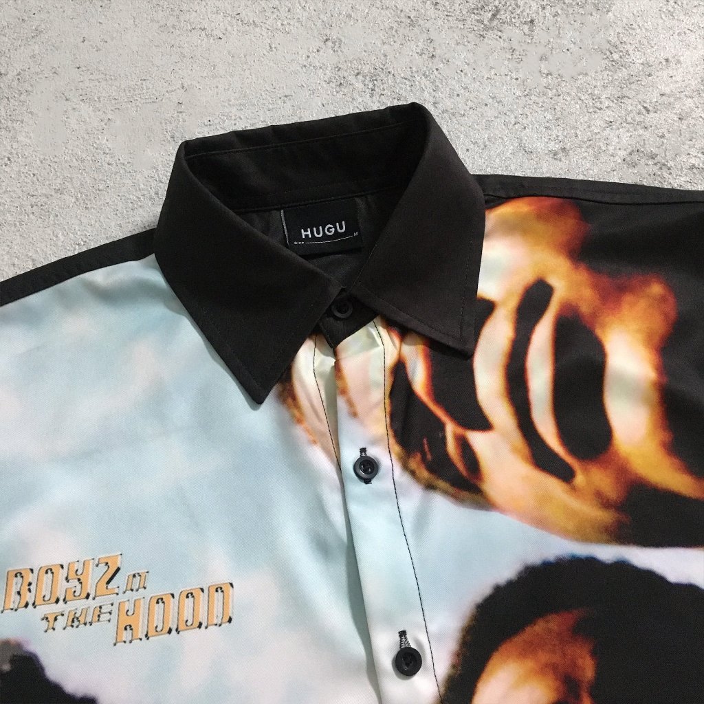 Áo sơ mi nam tay ngắn họa tiết cuban shirt local brand HUGU - BOYS IN THE HOOD- vải lụa, form regular, in chuyển nhiệt
