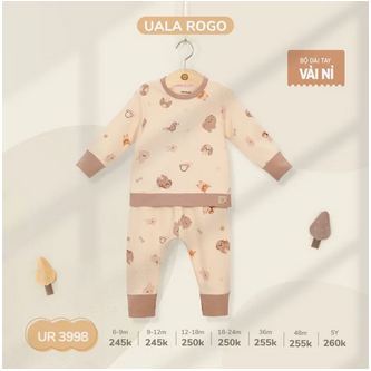 Bộ Uala Rogo dài tay cotton cài vai họa tiết ký hiệu cao cấp thấm hút tốt cho bé trai bé gái 3901 3998
