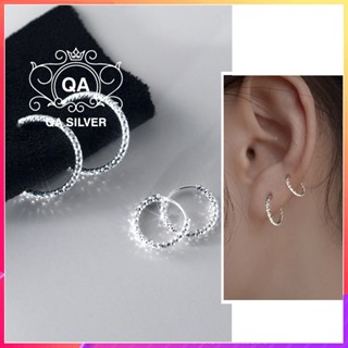 Khuyên tai bạc 925 tròn giác cắt chốt lẫy nam nữ S925 HOOP QA SILVER Earrings EA231001