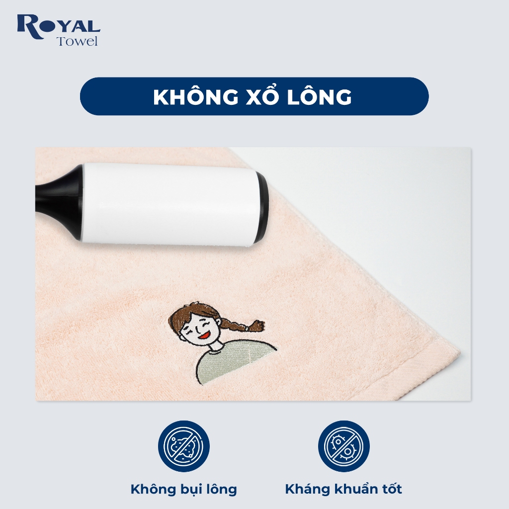Bộ 3 gồm khăn tắm - khăn gội - khăn mặt cotton Royal Towel chất liệu cotton thêu hình gia đình