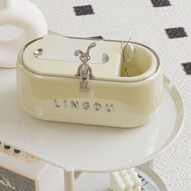 MVP3623 Hộp đựng khăn giấy Decor Thỏ Ngồi LINGDU có ngăn đựng đồ sang trọng cao cấp