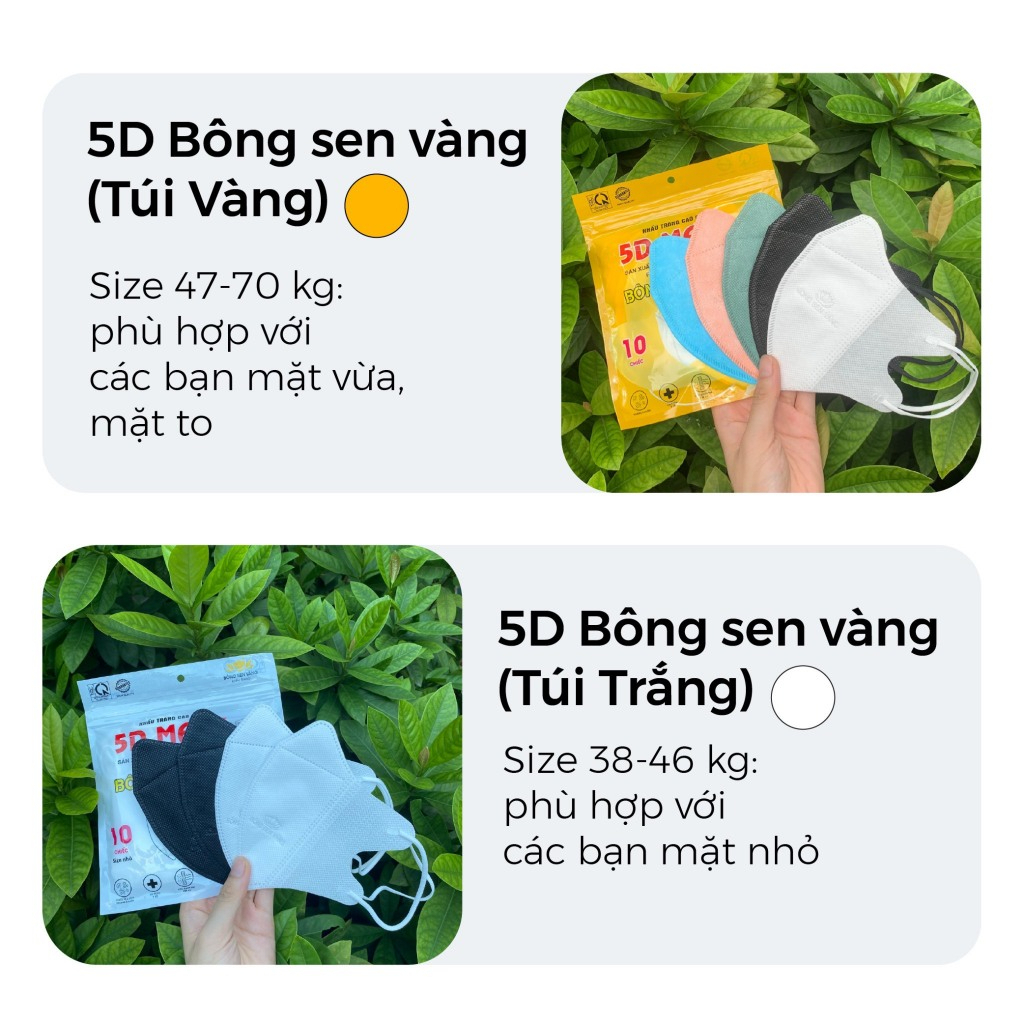 Khẩu trang 5D Bông Sen Vàng - Khẩu Trang 4 Lớp KF94 (Túi 10 cái)