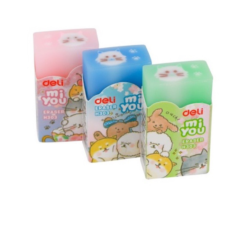 Tẩy Thạch Hình Chó Mèo Deli H303 H304 Tẩy Bút Chì Học Sinh Tẩy Sạch Không Vụn Dụng Cụ Tẩy Xóa