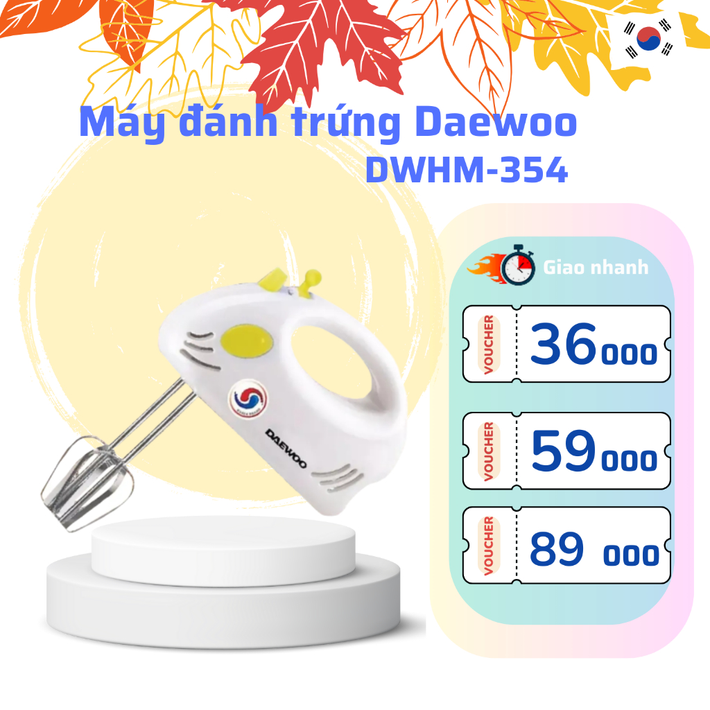 Máy đánh trứng DAEWOO DWHM-354 công suất 150W, que đánh inox, bảo hành 1 năm