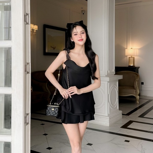 Áo nữ dáng suông dây lưng cánh tiên cổ đổ